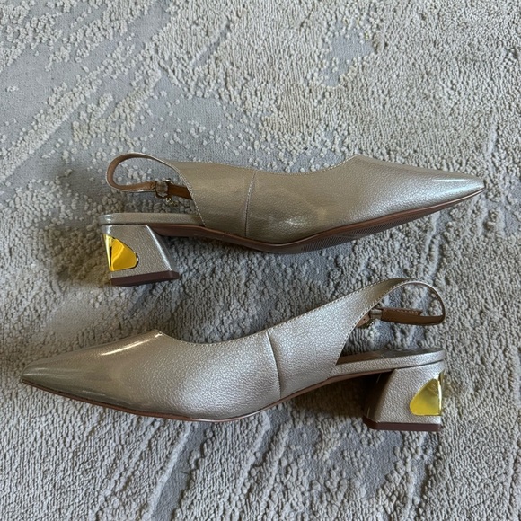 J. Renee SHAYANNE pumps block heels taupe pearl patent leather pointy toe 12 W - Picture 5 of 15